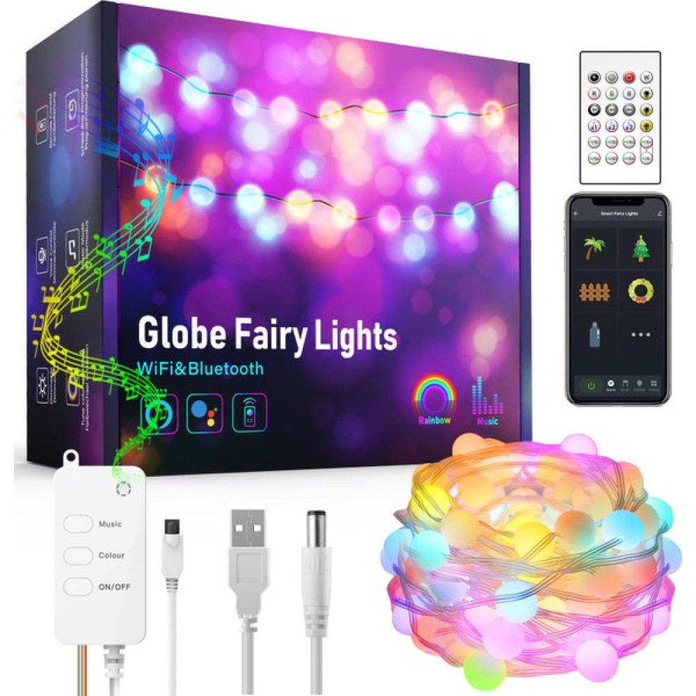 Upway Bluetooth 10 Metre Rgb Renk Değiştiren Akıllı Küre Dizili Işıklar USB 66 LED Kumandalı - 10 m - Beyaz Led Aydınlatmalar Fiyatı