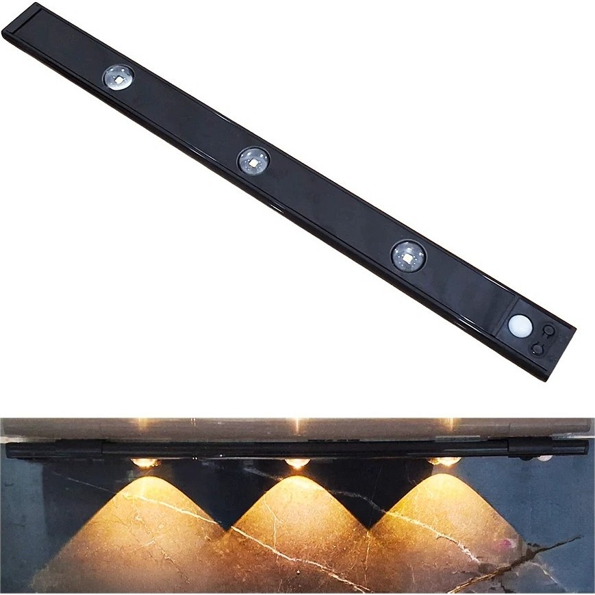 Upway Sensörlü 40 cm 3’lü LED Lamba – 3 Renkli Ayarlanabilir Tezgah Merdiven Dolap Aydınlatma - Parlaklık Ayarı - Siyah Diğer Fiyatı