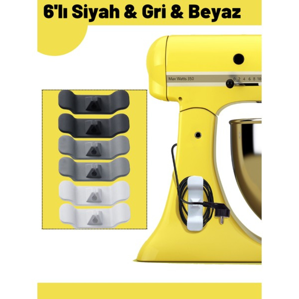 Uqmo - 6'lı Kablo Düzenleyici (Siyah, Gri, Beyaz),Kablo Tutucu, Kablo Organizer, Kablo Organizatör, Kablo Sabitleyici - Yok Elektrik ve Aydınlatma Fiyatı