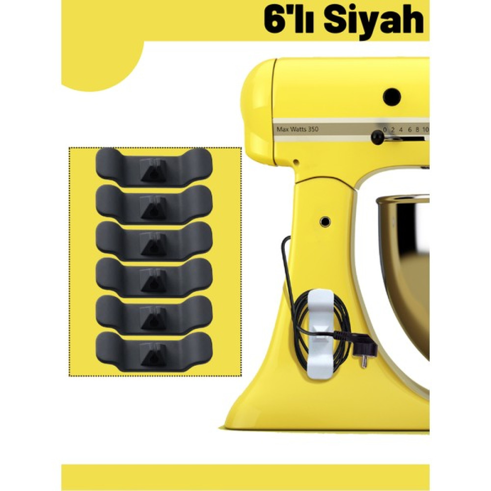 Uqmo - 6'lı Siyah Kablo Düzenleyici, Kablo Tutucu, Kablo Organizer, Kablo Organizatör, Kablo Sabitleyici Elektrik ve Aydınlatma Fiyatı