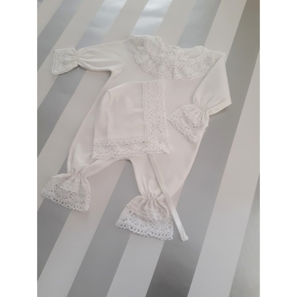 Uras Bebe Dantelli Bonet Şapkalı Kız Bebek Yenidoğan Bebek Tulum Seti Bebek Hastane Çıkışı Fiyatı