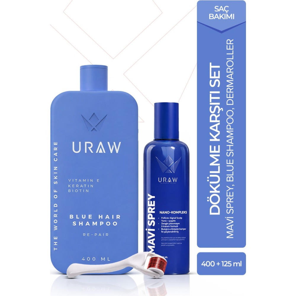 Uraw Dökülme Karşıtı & Saç Aktivasyonu Bakım Seti 400 ml Keratinli Mavi Şampuan ve Sprey Saç Dökülmesine Karşı Ürünler Fiyatı