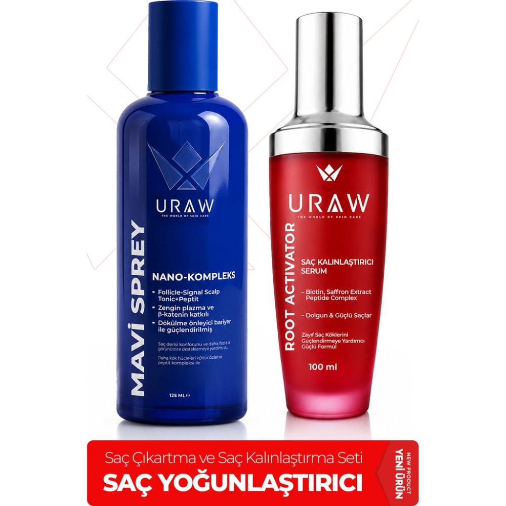 Uraw Mavi Sprey & Root Activator | Saç Çıkarma ve Saç Kalınlaştırma Tam Bakım Seti Saç Dökülmesine Karşı Ürünler Fiyatı