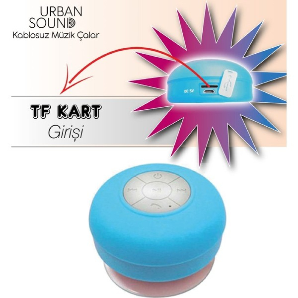 Urban Sound Su Geçirmez Tf Kart Girişli Mini Bluetooth Duş Hoparlörü DH-44 - Mavi Bluetooth Hoparlör Fiyatı