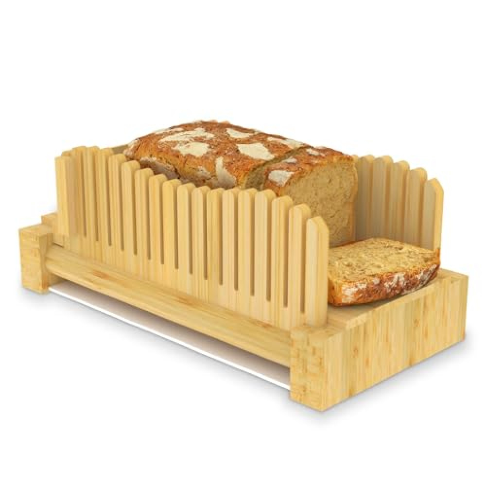 URBANCOZ Bread Slicer for Homemade Bread, Bamboo Bread Slicer wiht Plastic Tray, Foldable Storage Bread Slicing for Kitchen Spare Parts and Accessories Fiyatı