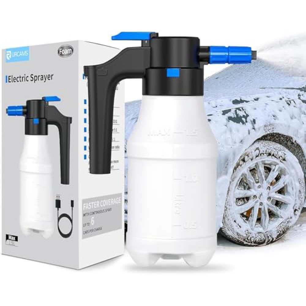 URCAMS Electric Foam Sprayer Car Wash Sprayer Foam Cannon USB Charge Foam Washer Cordless Portable Handheld Foam Pump Spraye 1.5L