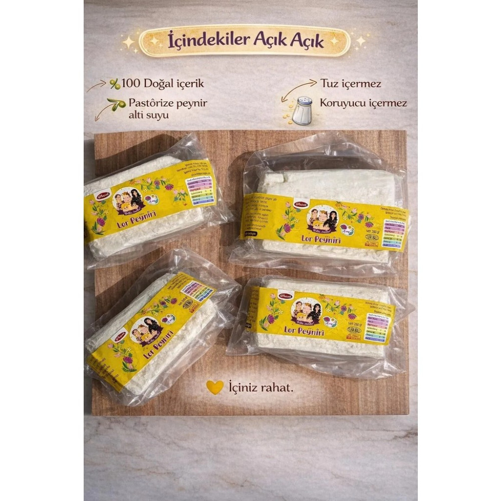 Üreten Anneler Tuzsuz Vakumlu Lor Peyniri ( 4X250 Gr) - 1 kg Peynir Fiyatı