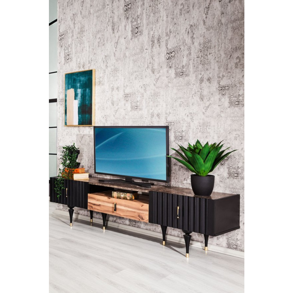 Urla 200X47 Kapakli+Cekmeceli Tv Unitesi - Siyah/Ceviz Tv Ünitesi / Sehpası Fiyatı