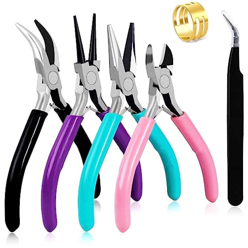 URSKYTOUS 4Pcs Jewelry Pliers Set Jewelry Making Pliers Tools Kit Include Jewelry Making Needle Nose Chain Nose Round Bent Pliers Wire Cutter for Bracelet Beading DIY Craft Jewelry Making Supplies