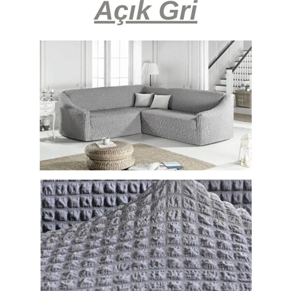 Urumçi Bürümcük Eteksiz L Köşe Koltuk Örtüsü. Esnek, Yıkanabilir L Koltuk Kılıfı. Maks. Uzunluk 350CM - 300 x 350 cm - Gri Koltuk & Kanepe Örtüsü Fiyatı