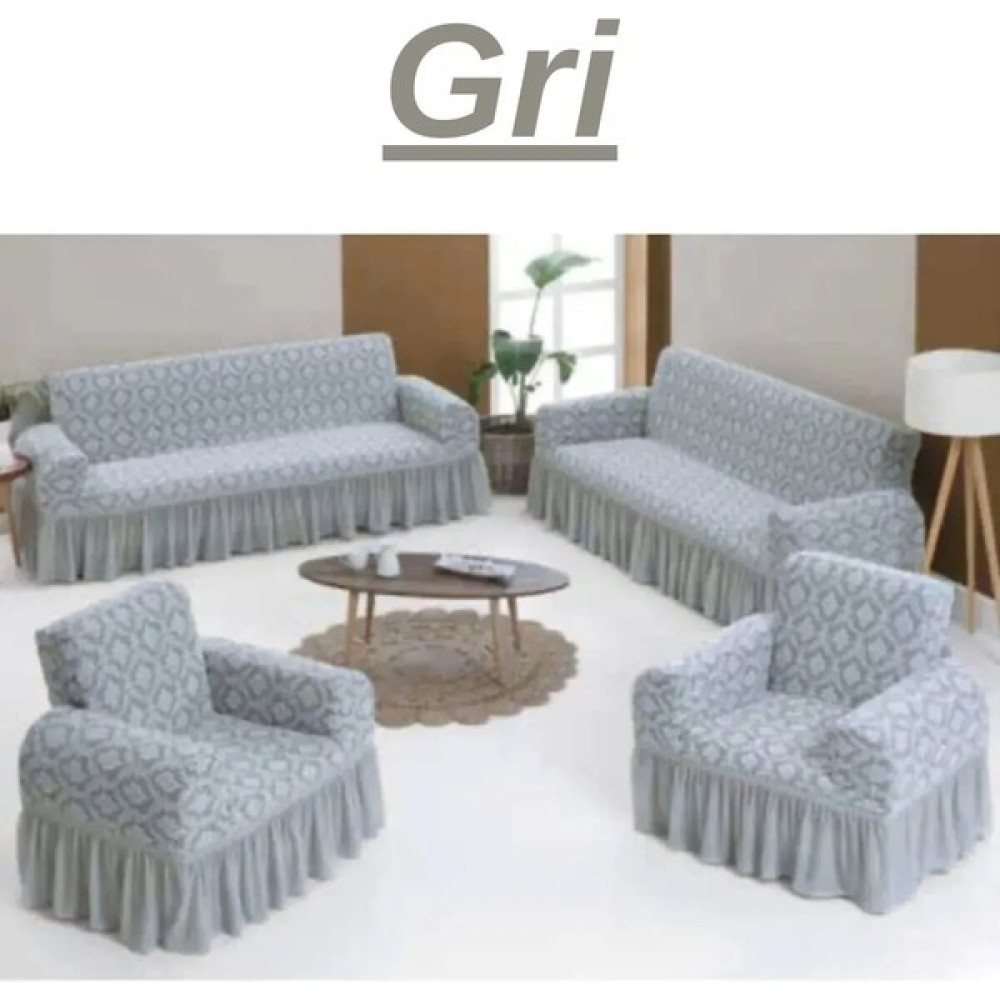 Urumçi Jakarlı 3+3+1+1 Koltuk Takımı Örtüsü. Lastikli, Esnek, Yıkanabilir Koltuk, Kanepe, Çekyat Kılıfı - 180 x 230 cm - Gri Koltuk & Kanepe Örtüsü Fiyatı