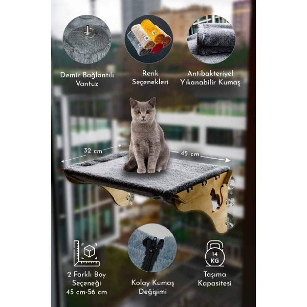 URZ Cama Asılan Yapışan Vantuzlu Kedi Yatağı Yıkanabilir 5 Renk 2 Boy Battaniye Seçenekli - 45 x 30 cm - Gri Evcil Hayvan Ürünleri Fiyatı