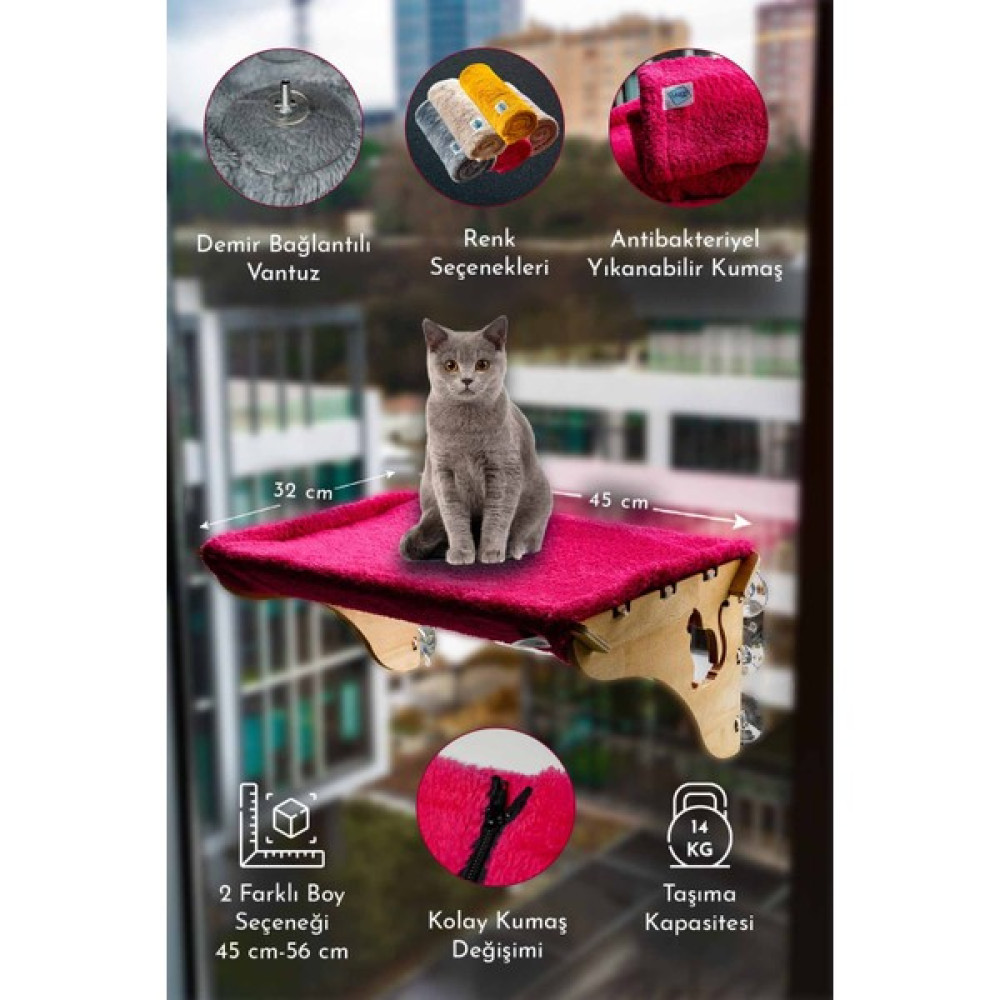 URZ Cama Asılan Yapışan Vantuzlu Kedi Yatağı Yıkanabilir 5 Renk 2 Boy Battaniye Seçenekli - 60 x 30 cm - Fuşya Evcil Hayvan Ürünleri Fiyatı