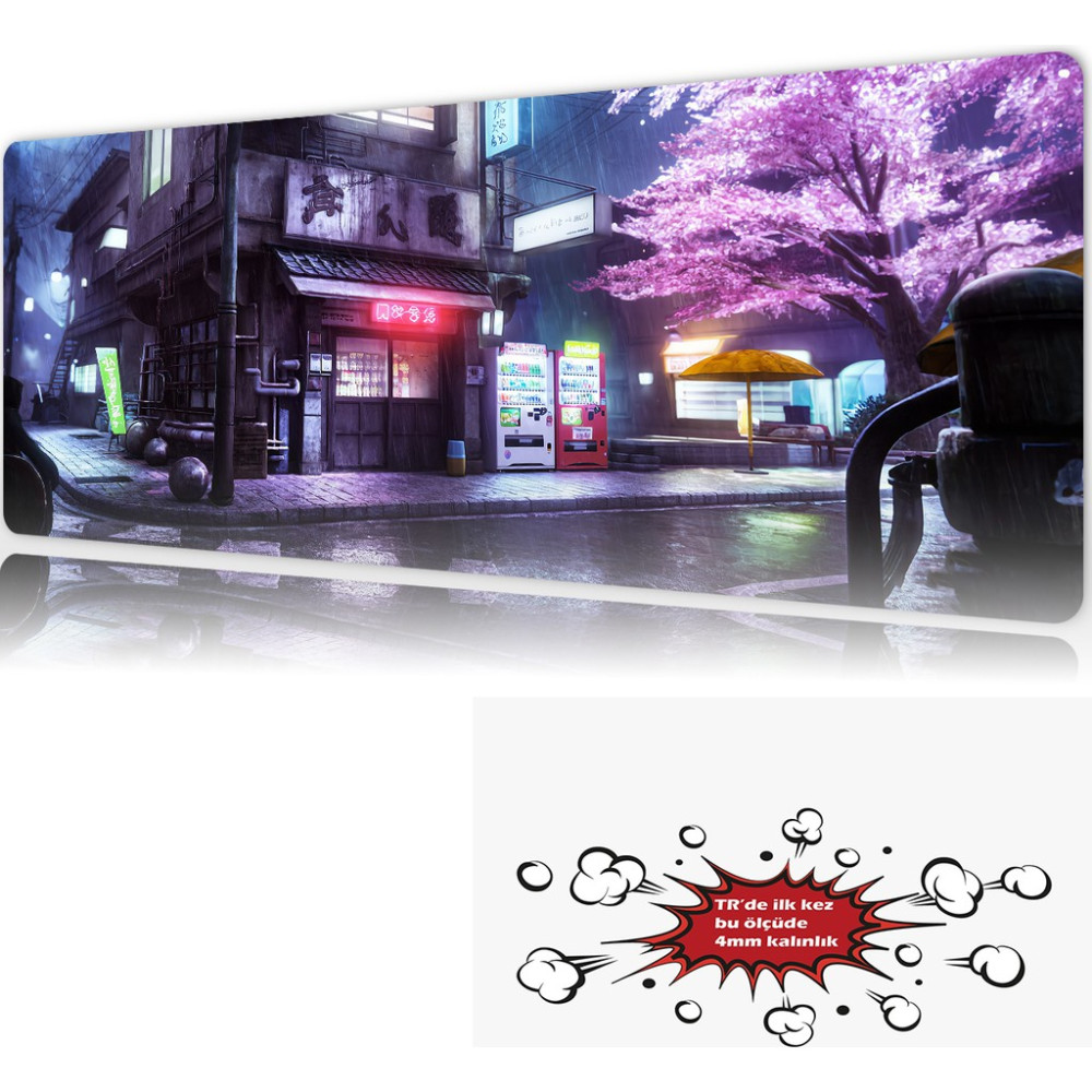 Urzuva Neon Rain & Sakura 90X40 4mm Kalınlık Premium Gaming Oyuncu Mousepad, Anti Slip Xxl Mouse Pad - Çok Renkli Mouse Pad Fiyatı