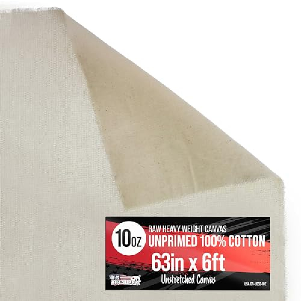 U.S. Art Supply 10-Ounce Unprimed 63" Wide x 2 Yards (6 Feet) Long Heavyweight Unstretched Canvas Roll - 100% Cotton, Woven - Oil & Acrylic Painting, Murals, Backdrop - Cut To Stretcher Bar Frame Size Tuval Fiyatı
