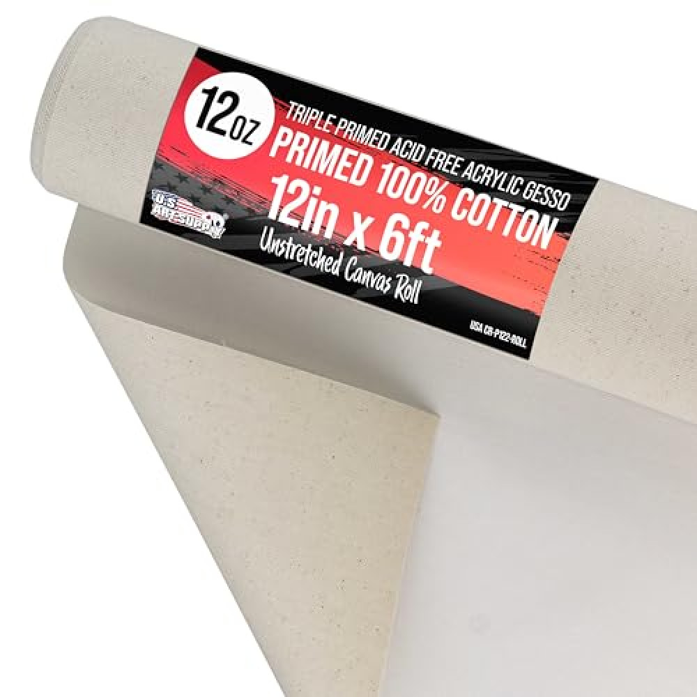 U.S. Art Supply 12" Wide x 2 Yards (6 Feet) Long Unstretched Canvas Roll - 100% Cotton, 12-Ounce Triple Primed Gesso, Acid-Free - Pro Artist Quality, Oil & Acrylic Painting, Murals - Cut To Frame Size Tuval Fiyatı