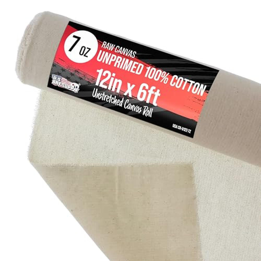 U.S. Art Supply 7-Ounce Unprimed 12" Wide x 2 Yards (6 Feet) Long Unstretched Canvas Roll - 100% Cotton, Woven, Acid-Free - Oil & Acrylic Painting, Murals, Backdrop - Cut to Stretcher Bar Frame Size Tuval Fiyatı