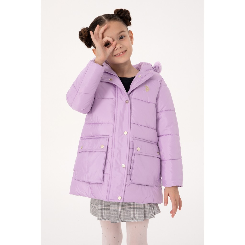 U.S. Polo Assn. Kız Çocuk Lila Kapüşonlu Şişme Mont 50313156-VR034 Kız Çocuk Mont Fiyatı