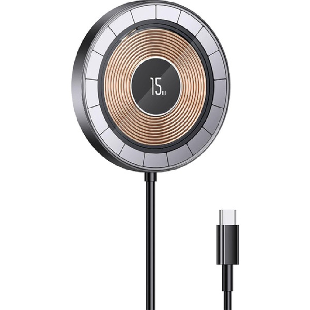 Usams US-CD183 15W Typec Magsafe, IPhone Manyetik Şeffaf Görünümlü Kablosuz Şarj Cihazı - Siyah Cep Telefonu Şarj Cihazı Fiyatı