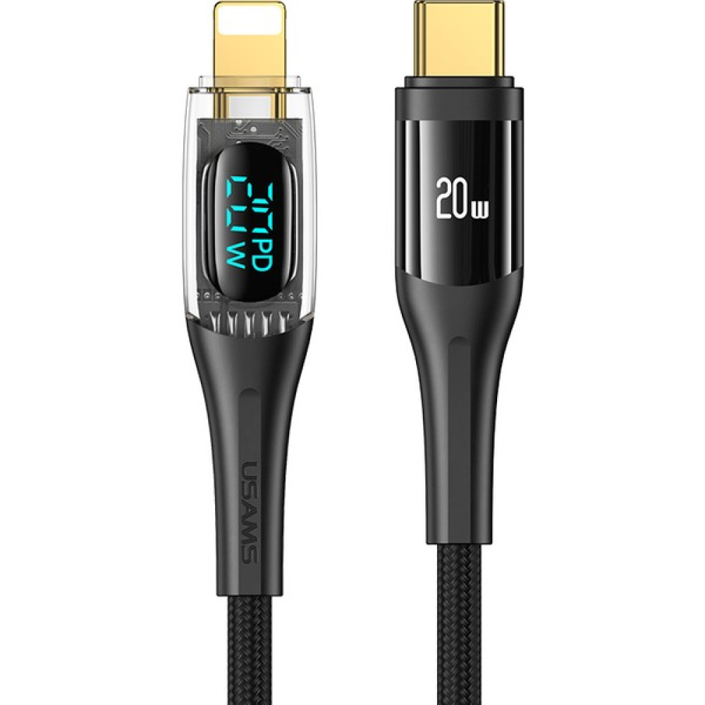 Usams US-SJ588 Dijital Göstergeli 1.2m Pd 20W Type-C To Lightning iPhone Hızlı Şarj ve Data Kablosu - Siyah Cep Telefonu Şarj Cihazı Fiyatı
