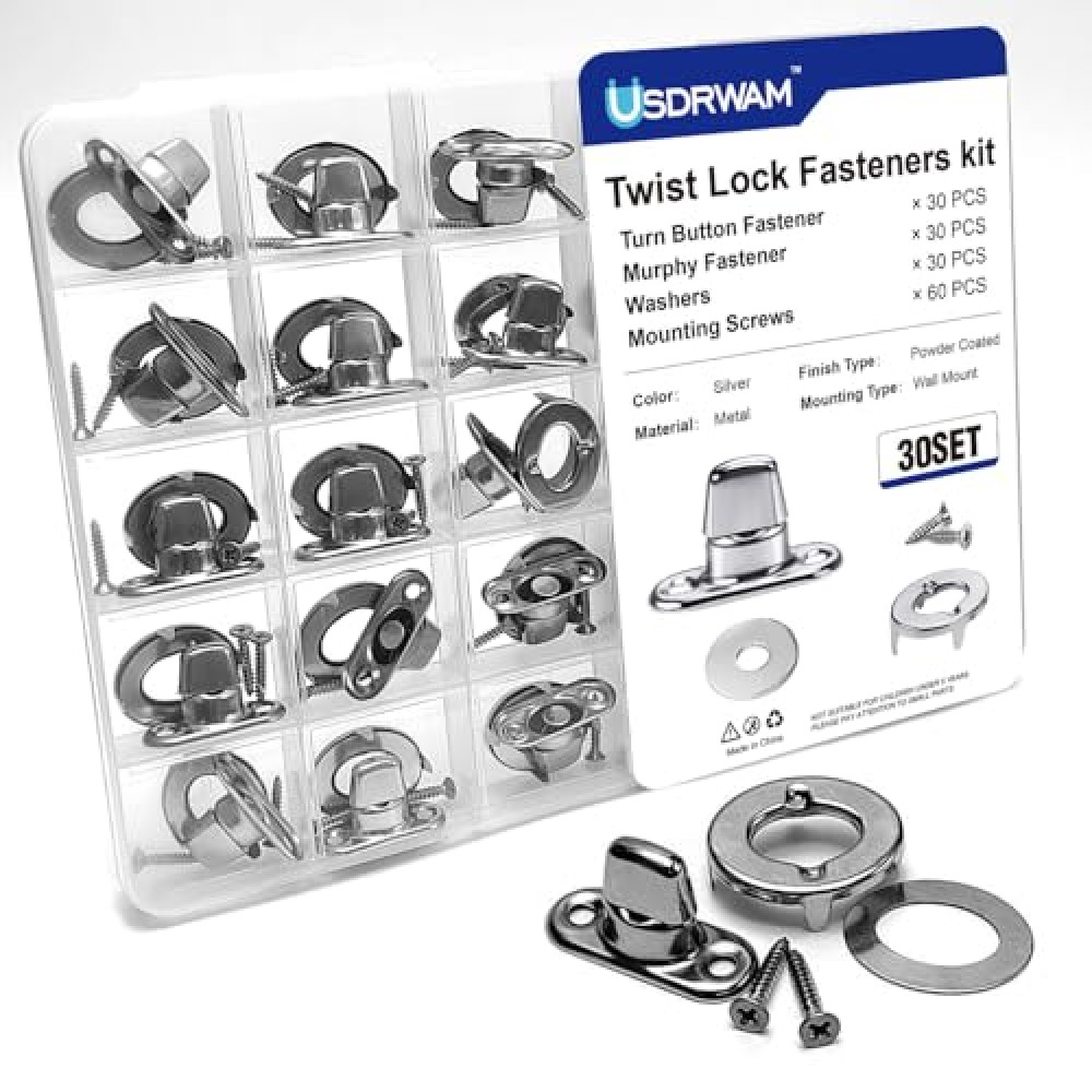 Usdrwam 30 Set Twist Lock Fasteners with Turn Button Fasteners Eyelet Screws for RVs Marine Boats Canvas Fastener Turn Buttons