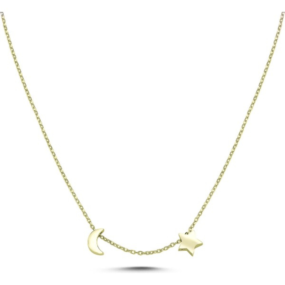 Usho Jewelry 925 Ayar Gümüş Ay Yıldız Kolye - Gold - 55 cm Gümüş Kolye Fiyatı
