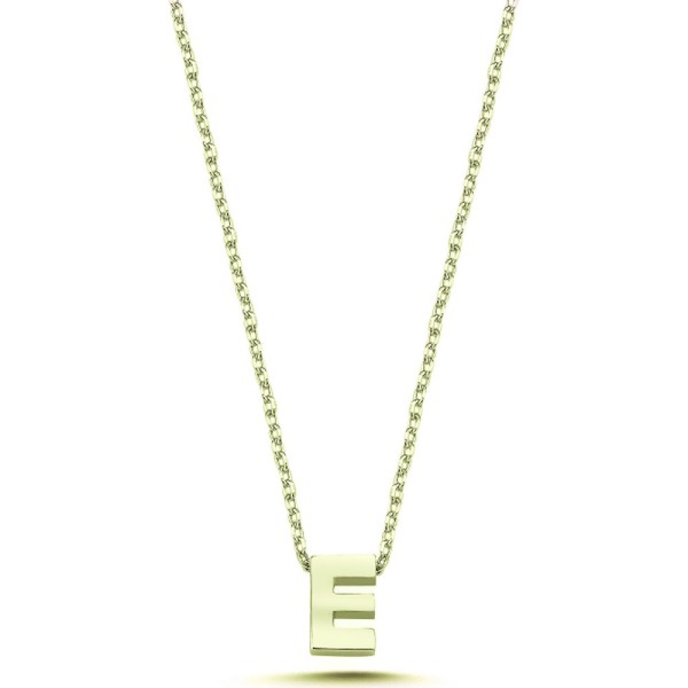 Usho Jewelry 925 Ayar Gümüş Harf Kolye - E - Gold - 40+5 cm Gümüş Kolye Fiyatı