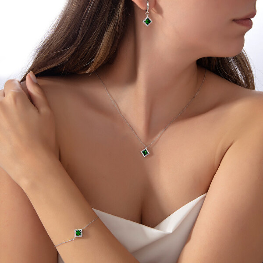 Usho Jewelry 925 Ayar Gümüş Kare Pırlanta Modeli Bileklik - Zümrüt Saat ve Bileklik Aksesuarı Fiyatı
