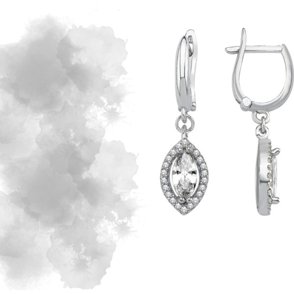 Usho Jewelry 925 Ayar Gümüş Pırlanta Modeli Mekik Küpe - Beyaz Gümüş Küpe Fiyatı