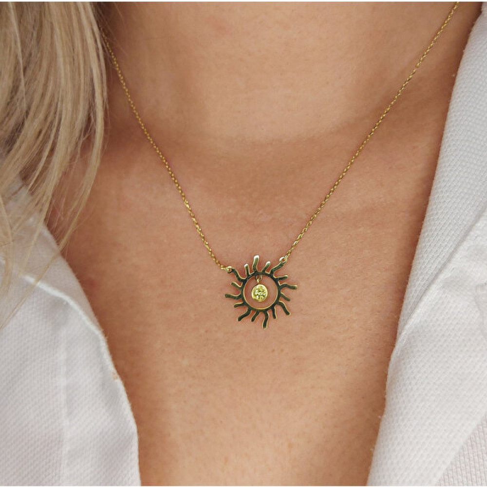 Usho Jewelry 925 Ayar Gümüş Taşlı Güneş Kolye Gümüş Kolye Fiyatı