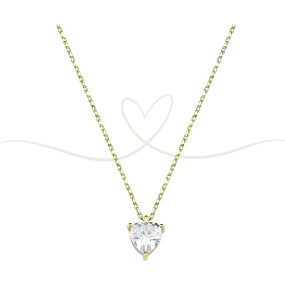Usho Jewelry 925 Ayar Gümüş Taşlı Tektaş Kalp Kolye - Gold - 55 cm Gümüş Kolye Fiyatı