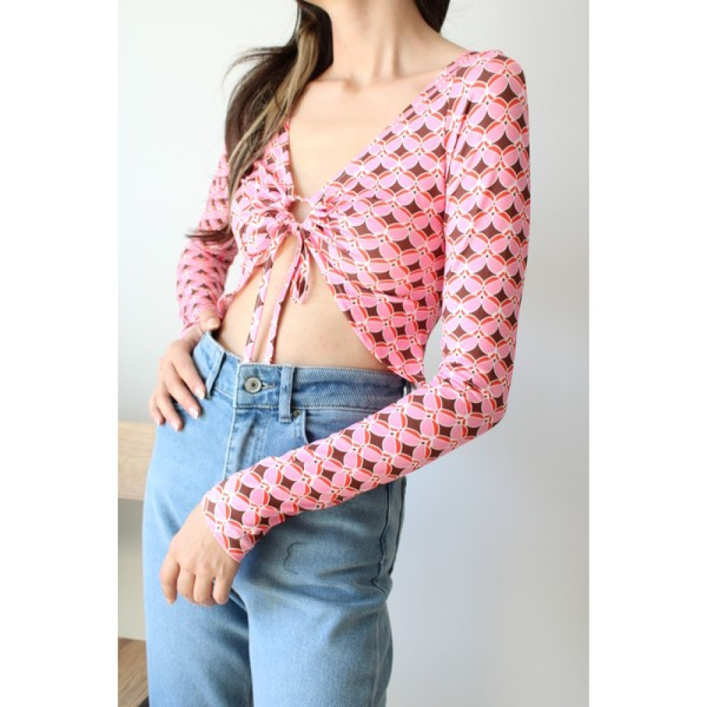 Üsküdar Butik Bağlama Detaylı Pembe Crop Bluz Fiyatı