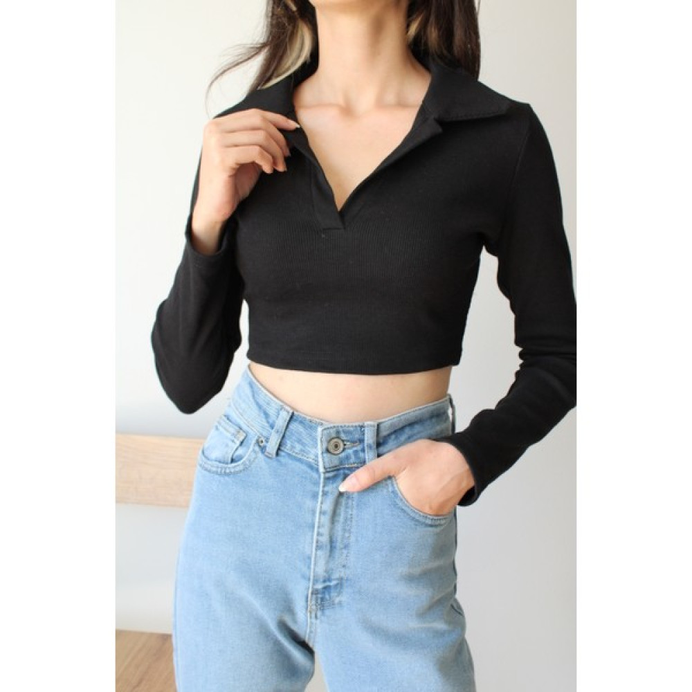 Üsküdar Butik Siyah Polo Yaka Bluz Bluz Fiyatı