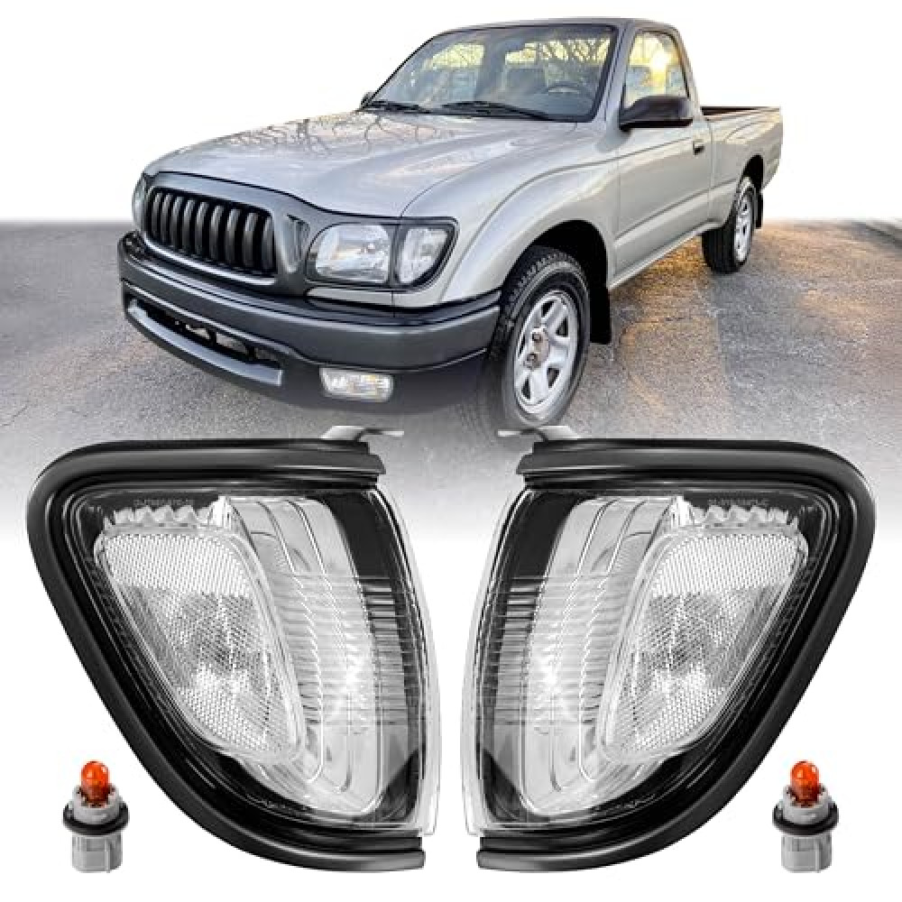 USR 01-04 VZN170 Pickup Corner Light – Front Parking Lamps (Left + Right) Pair - Compatible with 2001-2004 Toyota Tacoma 1st GEN Truck Such as DLX, Per Runner, Base (CLEAR LENS LIGHTS with BLACK TRIM)