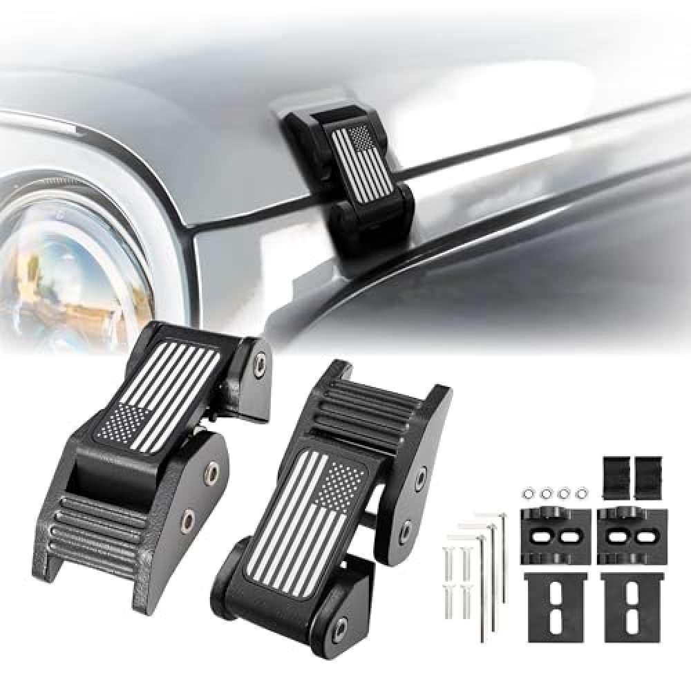 USR 07-25 JK and JL HOOD LATCHES Metal Constructed Lock Catch – HeavyDuty Hoodlatch Set (2pc) Compatible with 2007-2025 Jeep Wrangler Rubicon Sahara Sport Willys (USA FLAG EDITION w/INSTALL HARDWARE)