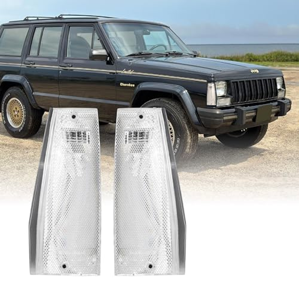 USR 84-96 Cherokee Corner Light – CLEAR Front Cornering Lamps (Left + Right) - Compatible with 1984-1996 Jeep Cherokee XJ SUV - All Models/Trims (Clear Lens Side Marker)