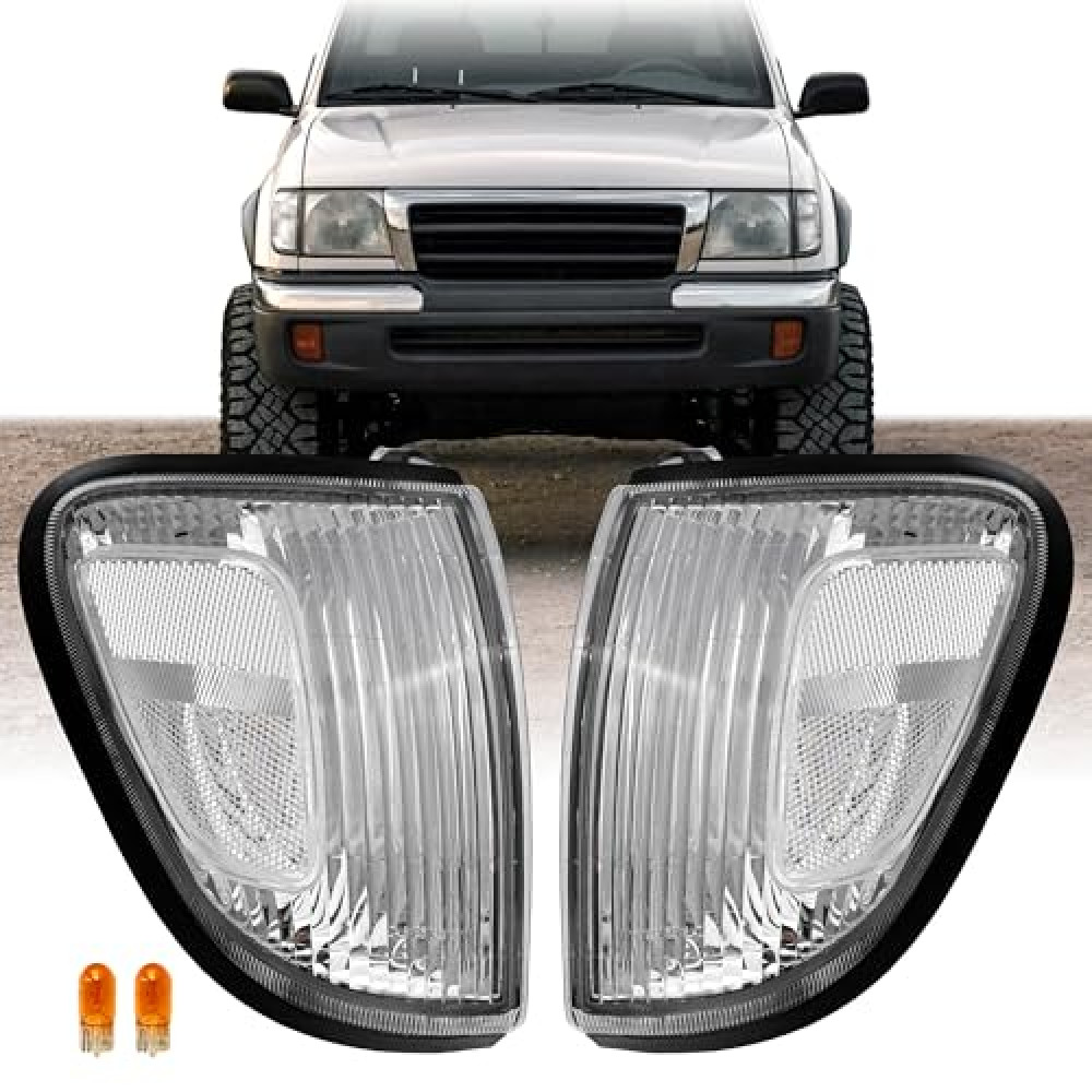 USR 98-00 Tacoma 4WD Corner Light – Front Parking Corner Lamps (Left + Right) Pair - Compatible with 1998-2000 Toyota Tacoma 4 Wheel Drive 4x4 Pickup Truck & PreRunner 2WD (CLEAR LENS w/AMBER BULBS)