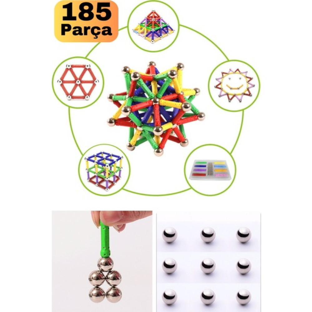 Utelips 185 Parça Manyetik Çubuklu Çelik Küre Çocuk Oyuncağı Zeka ve Zihin Geliştirici Eğitim ve Öğretici Eğitici Oyuncak Fiyatı
