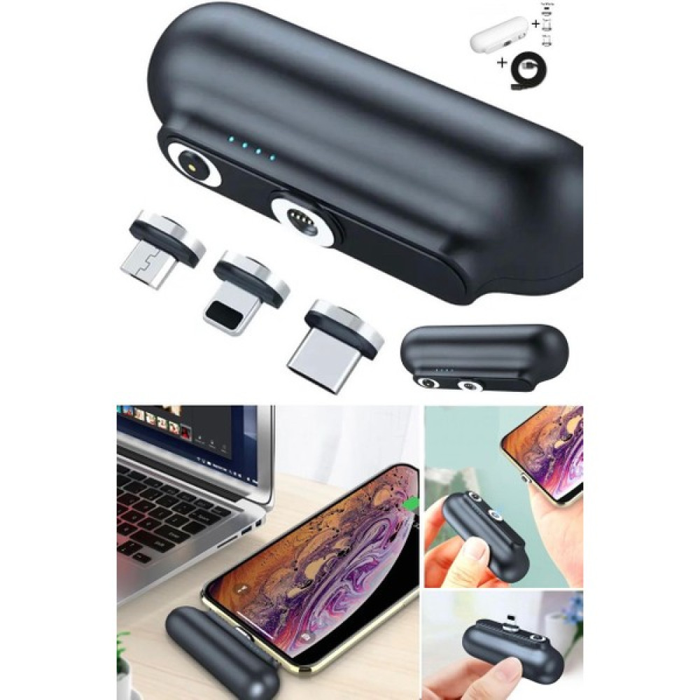 Utelips 3 Başlıklı Mini Taşınabilir 2600MAH Powerbank Manyetik Şarj Kapsül 3 In 1 Type-C & Micro USB & Apple Taşınabilir Şarj Cihazı - Powerbank Fiyatı