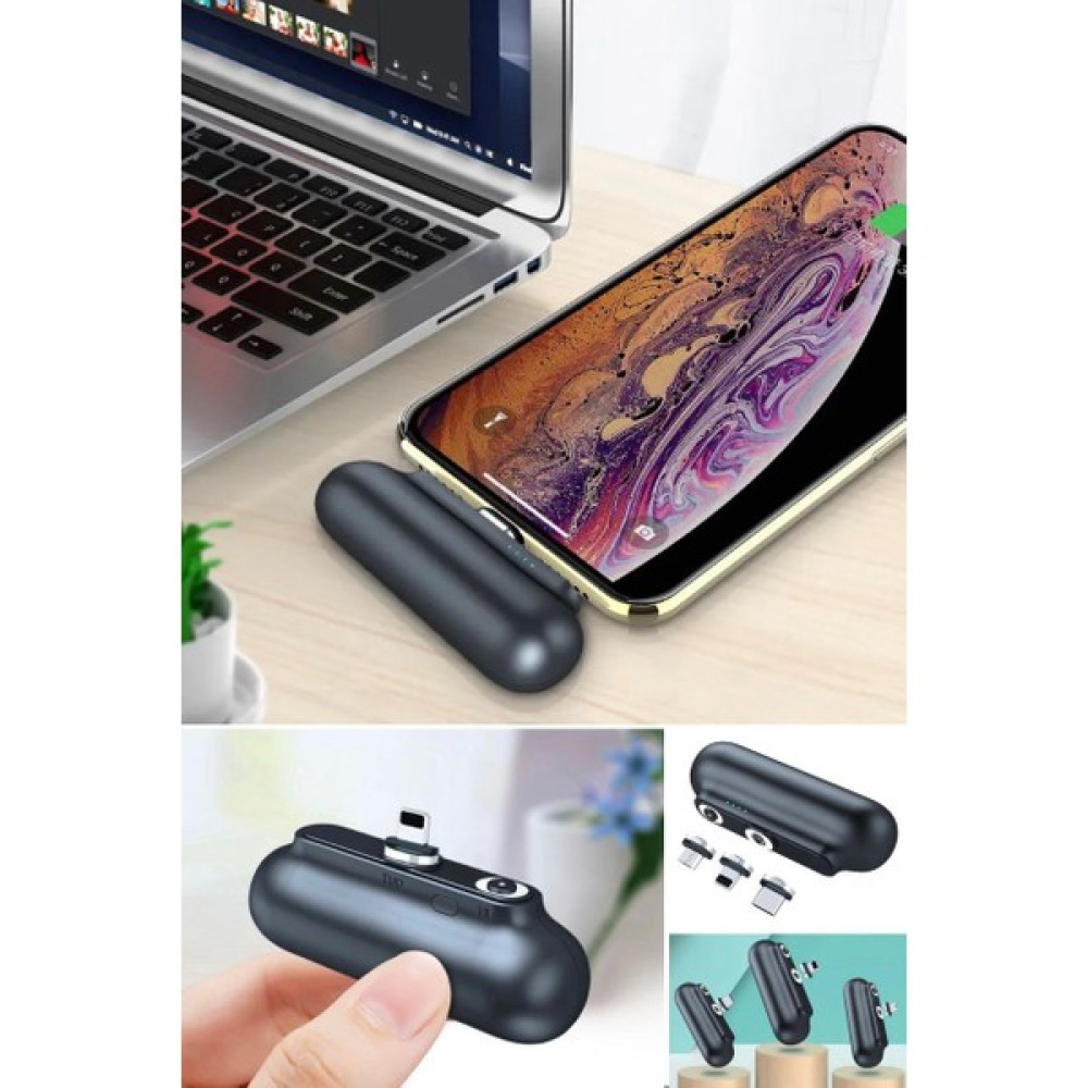 Utelips 3 In 1 Type-C & Micro USB & Apple 3 Başlıklı Mini Taşınabilir 2600MAH Powerbank Manyetik Şarj Kapsül Taşınabilir Şarj Cihazı - Powerbank Fiyatı