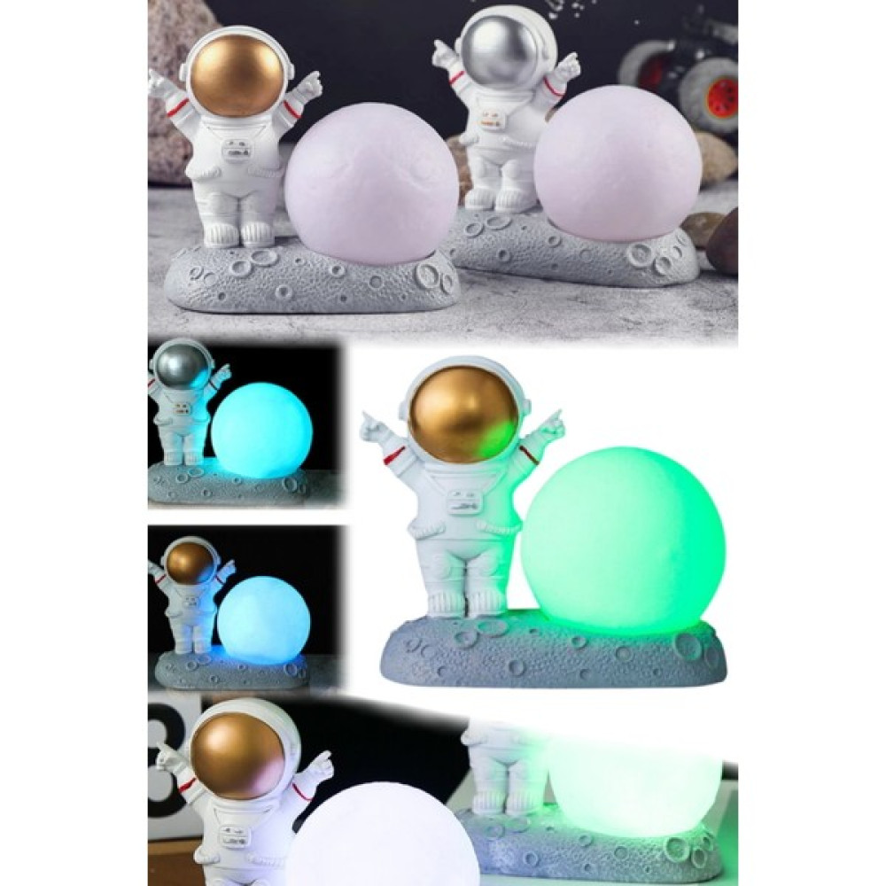 Utelips Astronot Gold Başlıklı Dekoratif Nasa Uzay Oda Gece Lambası Sevimli Tatlı Aydınlatma Biblo Ay Lamba - Beyaz Gece Lambası Fiyatı