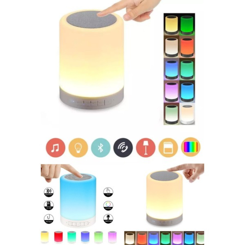 Utelips Bluetooth Hoparlör USB Şarj Kablosuz Speaker Hoparlör Gece Lambası Dokunmatik Lamba Renkli LED Işık - Beyaz Gece Lambası Fiyatı