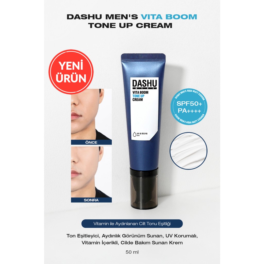Uv Koruma ve Aydınlık Görünüm Sunan Krem Dashu Mens Vita Boom Tone Up Cream SPF50+ Pa++++ Diğer Fiyatı