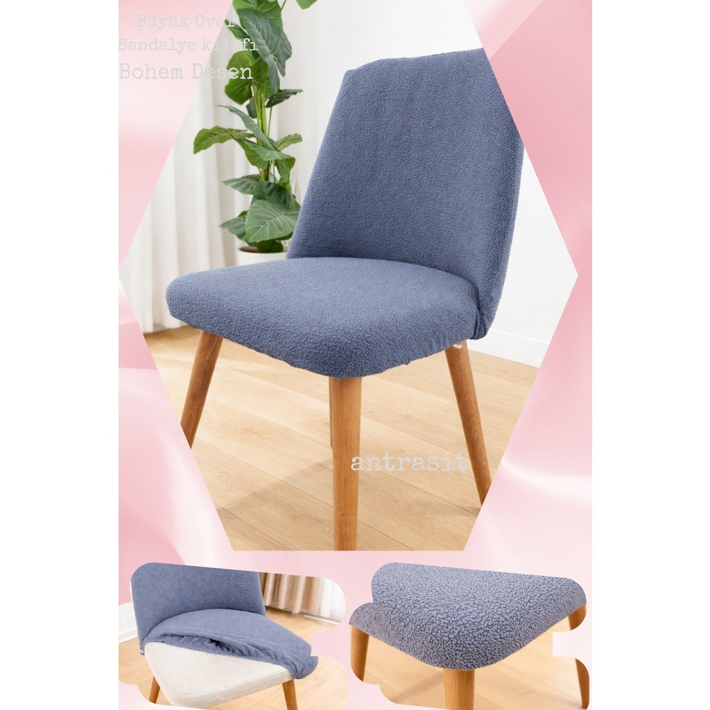 UY STYLE Bohem Büyük Oval Lastikli Sandalye Kılıf 1 Adet - 45 x 65 cm - Antrasit Standart Sandalye Fiyatı