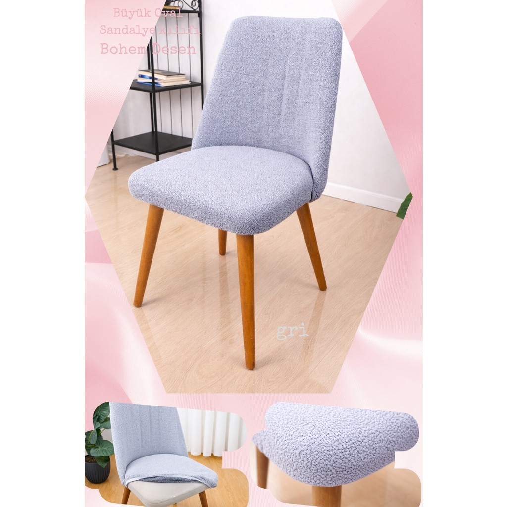 UY STYLE Bohem Büyük Oval Lastikli Sandalye Kılıf 1 Adet - 45 x 65 cm - Gri Standart Sandalye Fiyatı