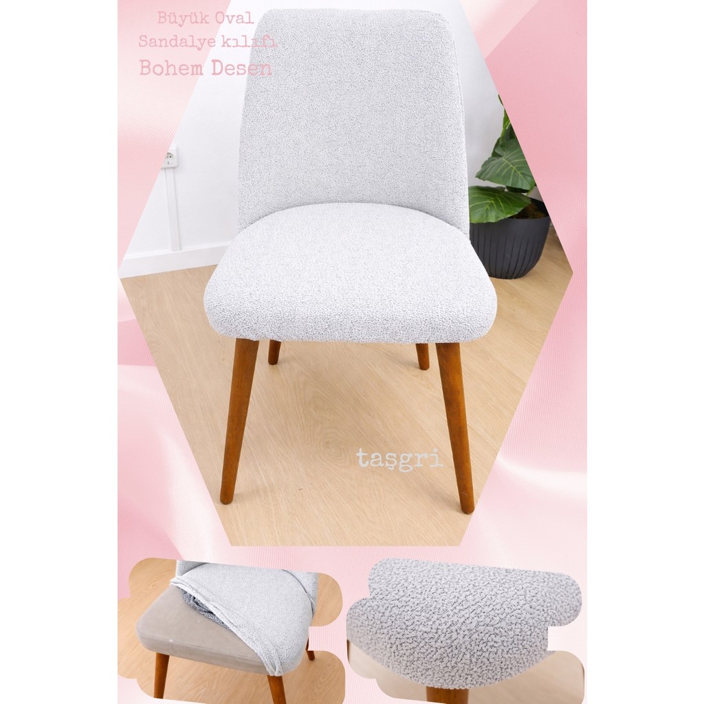 UY STYLE Bohem Büyük Oval Lastikli Sandalye Kılıf 1 Adet - 45 x 65 cm - Taş - Gri Standart Sandalye Fiyatı