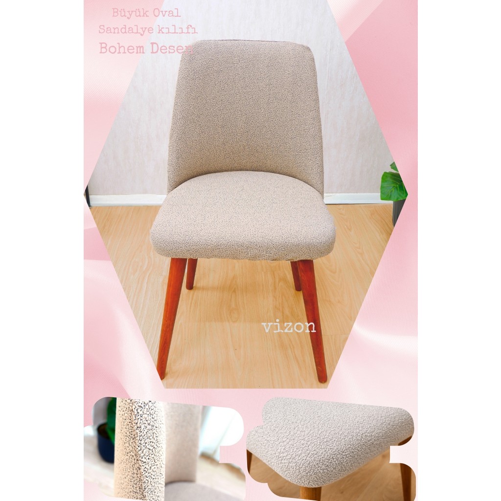 UY STYLE Bohem Büyük Oval Lastikli Sandalye Kılıf 1 Adet - 45 x 65 cm - Vizon Standart Sandalye Fiyatı