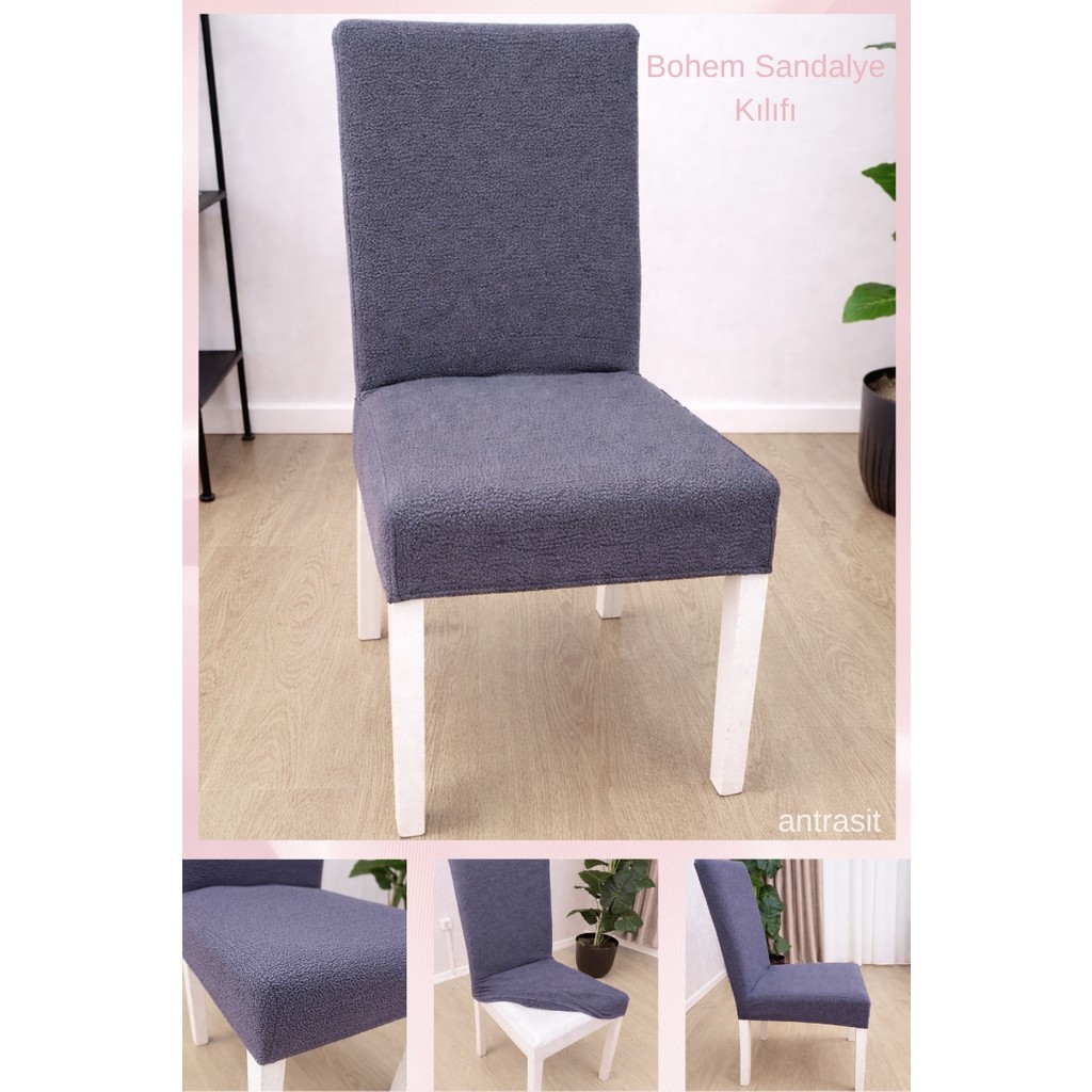 UY STYLE Bohem Lastikli Sandalye Kılıf 1 Adet - 35 x 50 cm - Antrasit Standart Sandalye Fiyatı