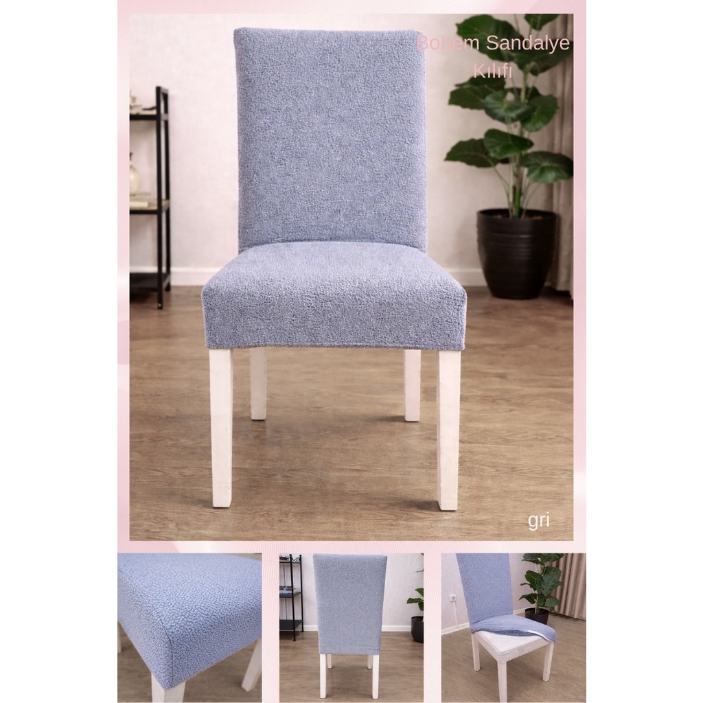 UY STYLE Bohem Lastikli Sandalye Kılıf 1 Adet - 35 x 50 cm - Gri Standart Sandalye Fiyatı