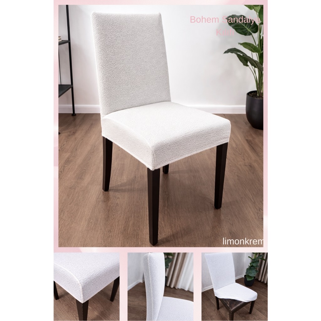 UY STYLE Bohem Lastikli Sandalye Kılıf 1 Adet - 35 x 50 cm - Krem Standart Sandalye Fiyatı